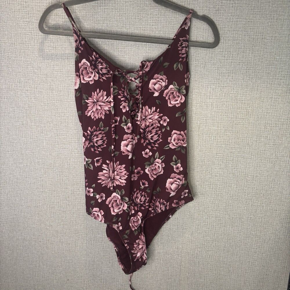 Altar'd State Purple/Maroon Lace-Up Detail Swimsuit One Piece Floral Size L